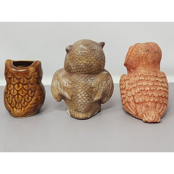 Set Of 3 Vintage Owl Figurines Handpainted Detailed Home Decor Collectibles - Picture 3 of 11